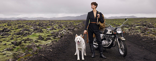 Woman With Dog and Motor Bike
